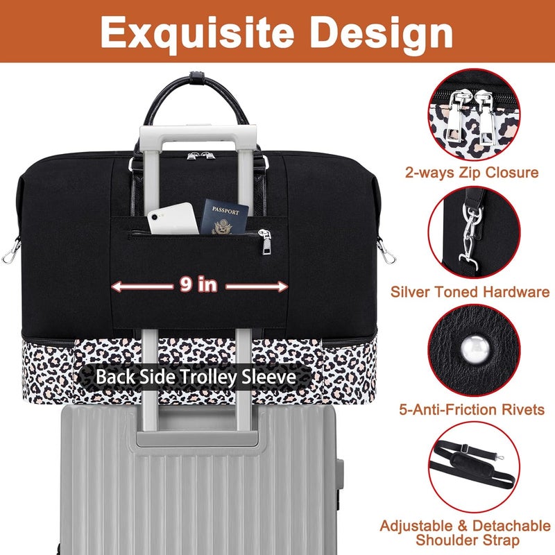 TIBES Travel Weekender Bag for Women, Overnight Bag with Shoe Compartment Oversized Travel Duffel Bag Carry On Tote 21" - Image 3